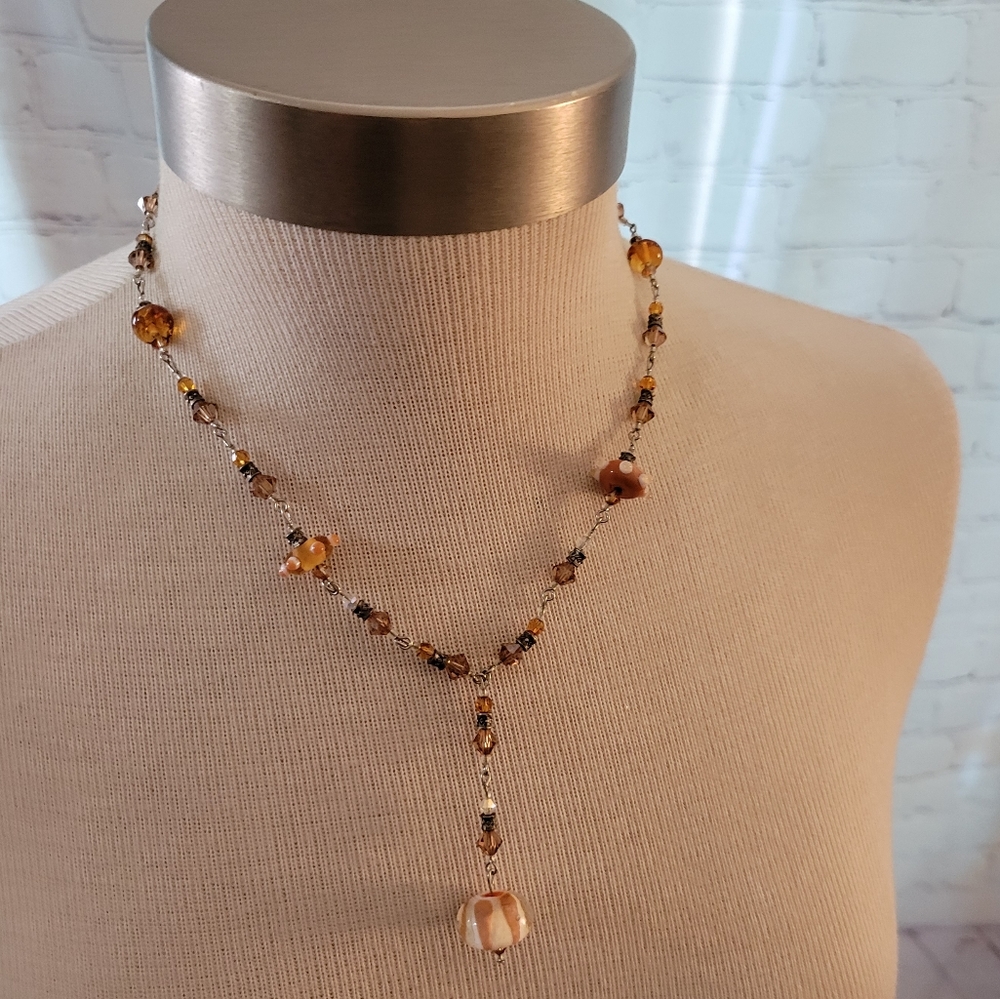 Hand Crafted Lariat Necklace Glass Beads